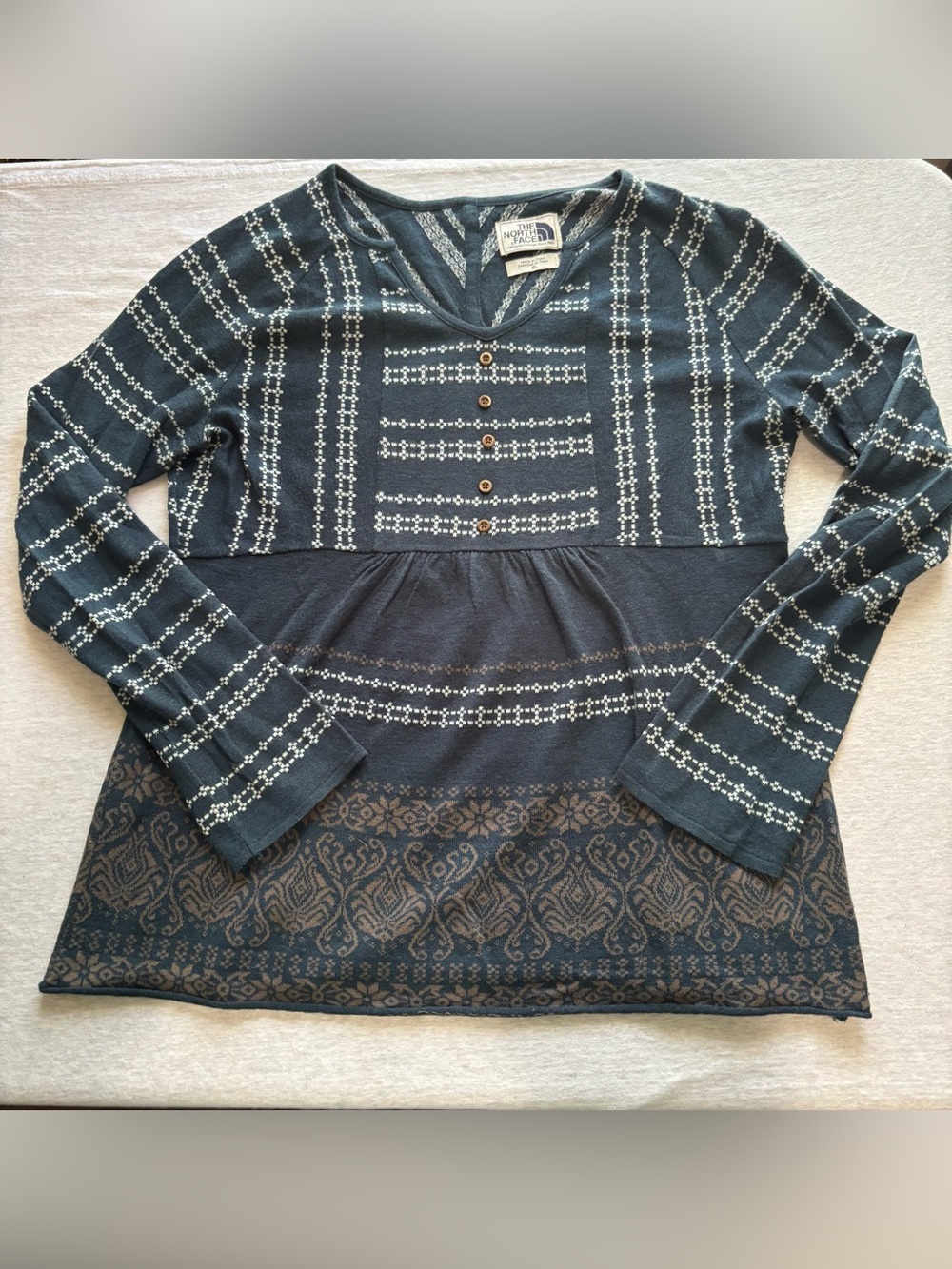 The North Face Fair Isle Forest Green Tunic Top Long Sleeve XL Boho Nordic